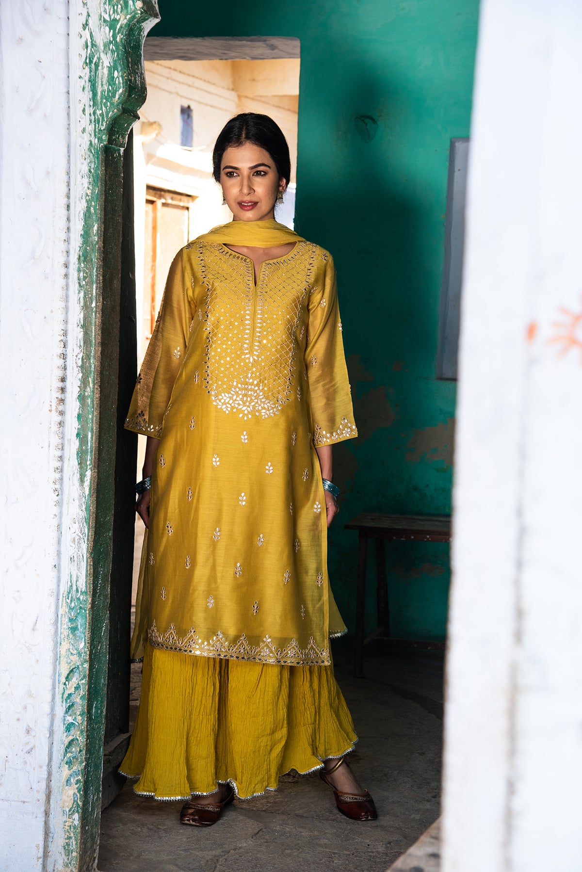 Golden Dream Gota Work Yellow Chanderi Suit Set