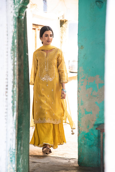 Golden Dream Gota Work Yellow Chanderi Suit Set