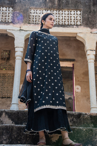 Festive Night Black Gota Work Chanderi Suit Set