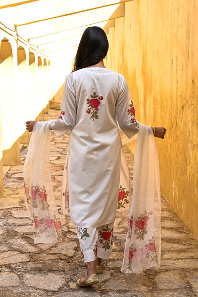 Red France Handblock Print cotton suit set