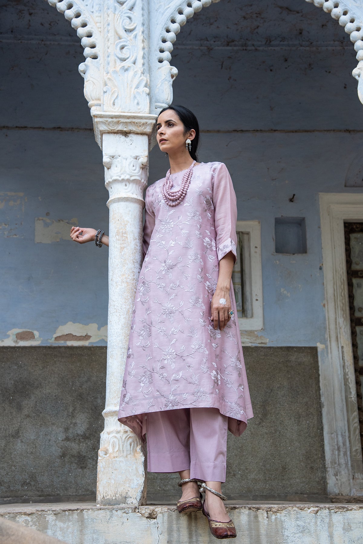 Blooming Garden Floral Embroidered Chanderi Kurta Set