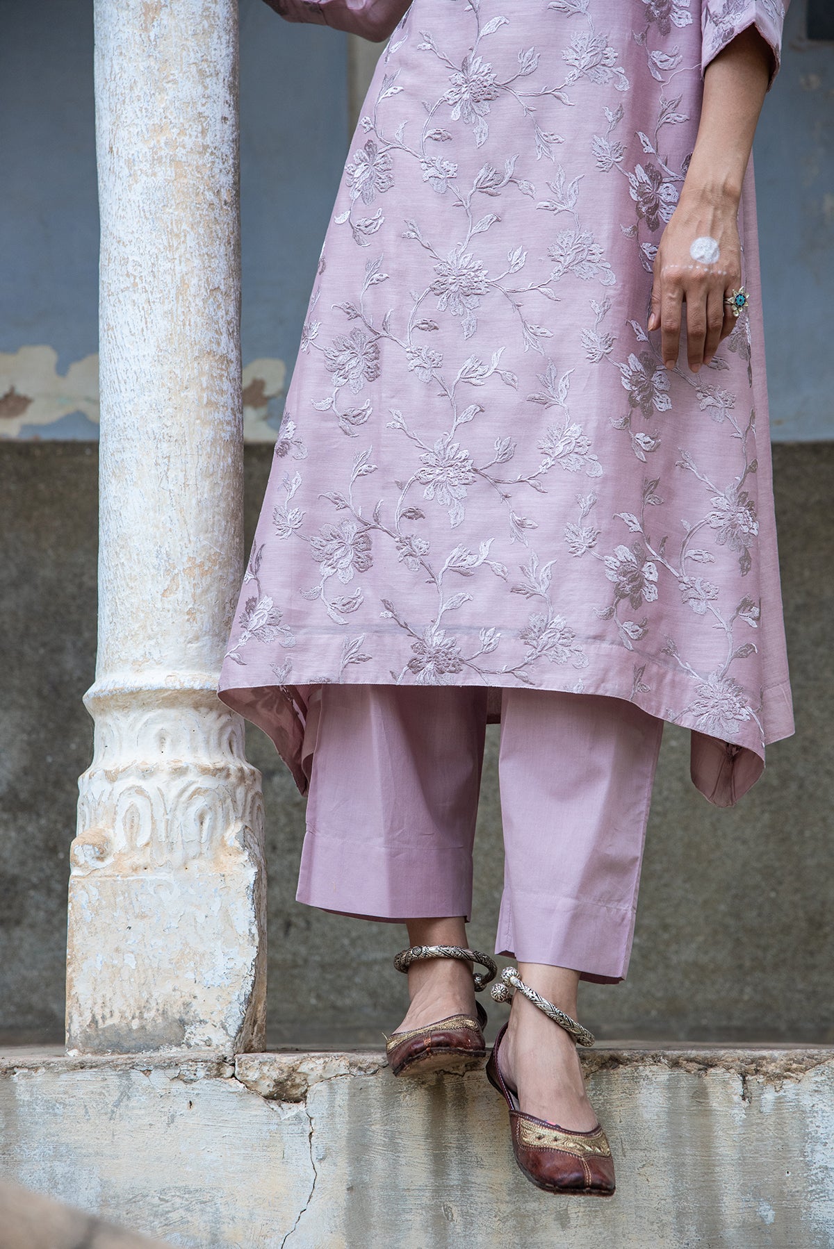 Blooming Garden Floral Embroidered Chanderi Kurta Set