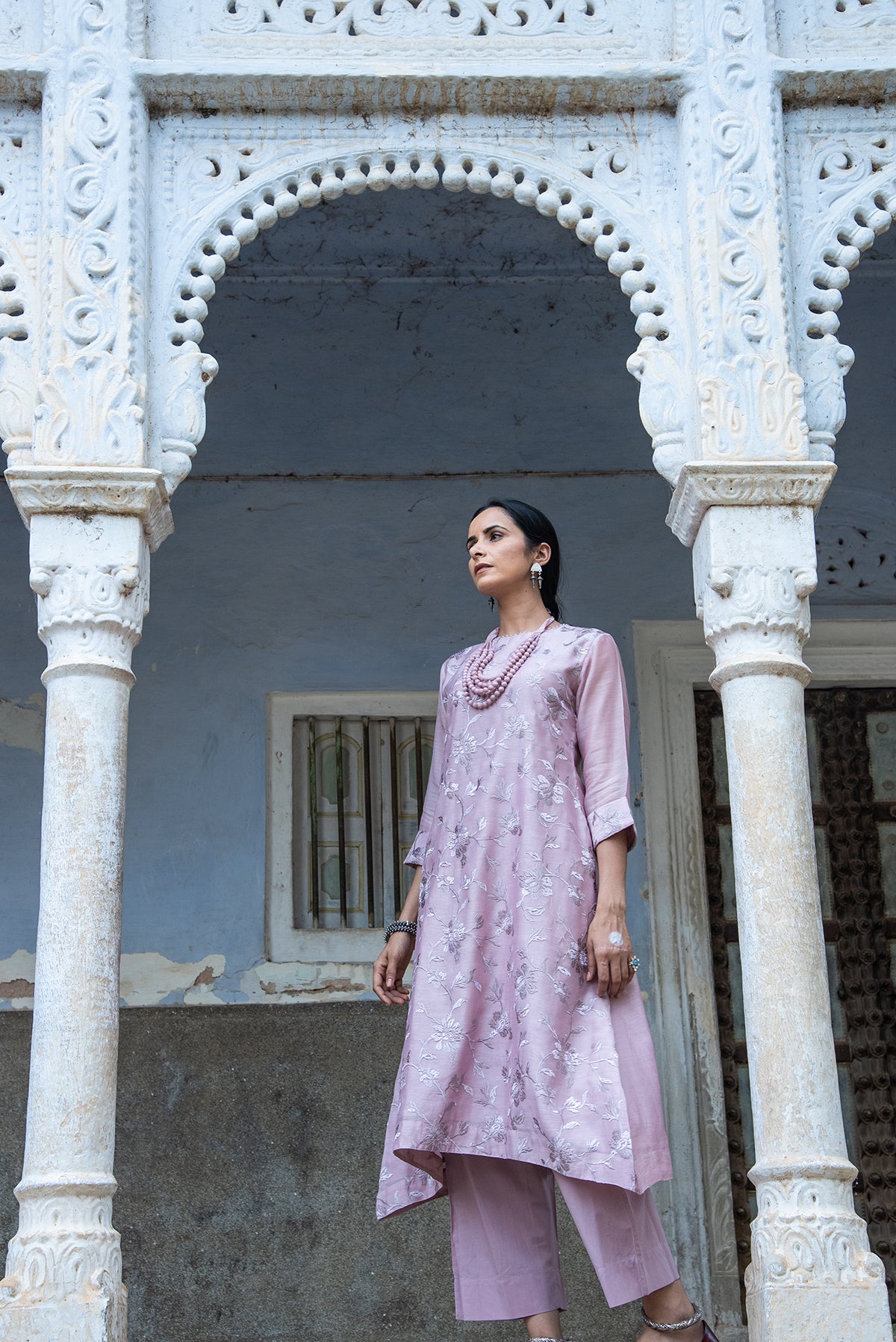 Blooming Garden Floral Embroidered Chanderi Kurta Set