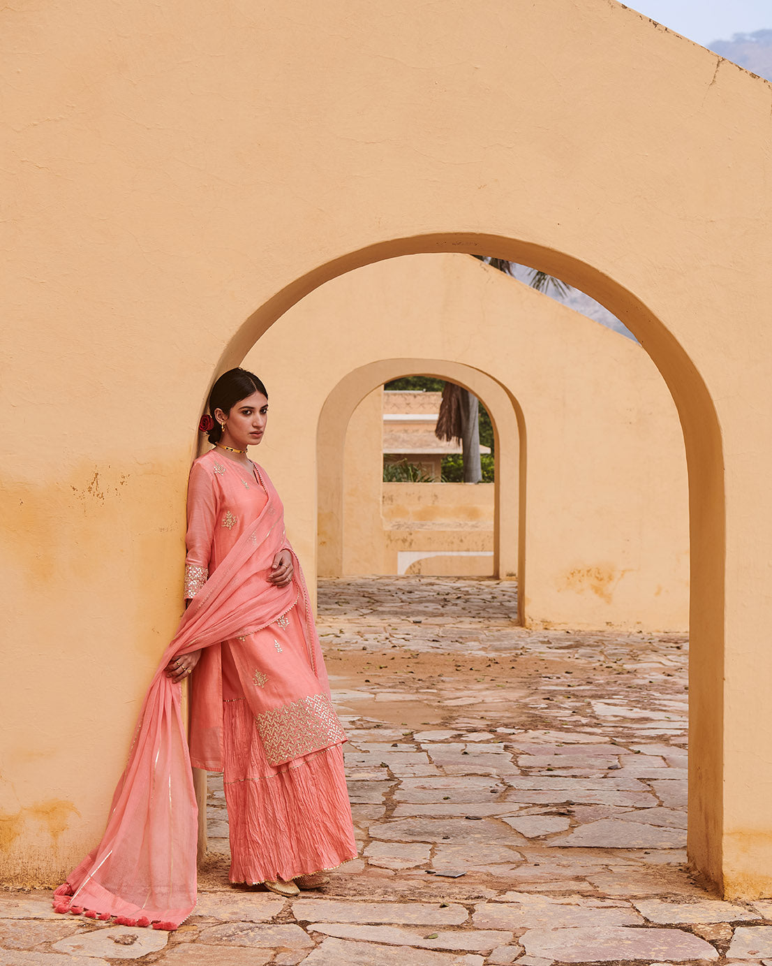 Peach & Gold Gota Work Chanderi Suit Set