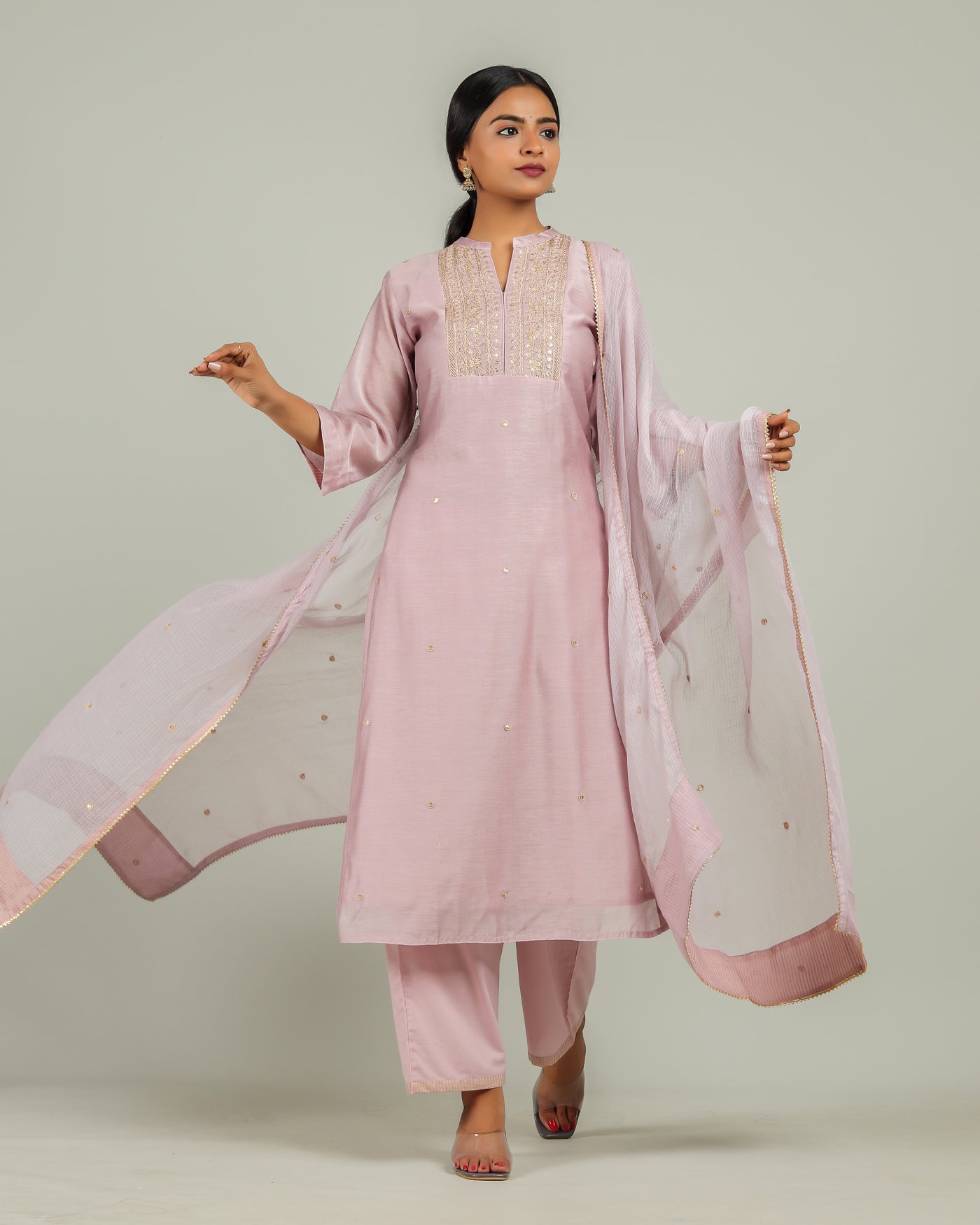 Rosemary Dahlia Marori Work Chanderi Suit Set