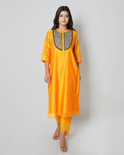 Chrome Yellow Marori Work Sequins Chanderi Kurta Set