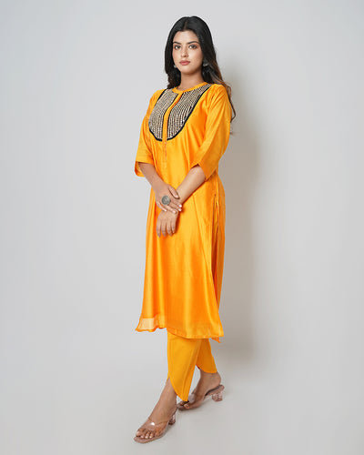 Chrome Yellow Marori Work Sequins Chanderi Kurta Set