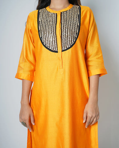 Chrome Yellow Marori Work Sequins Chanderi Kurta Set