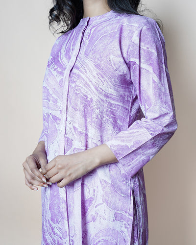 Luxe Lavender Marble Print Cotton Kurta Set