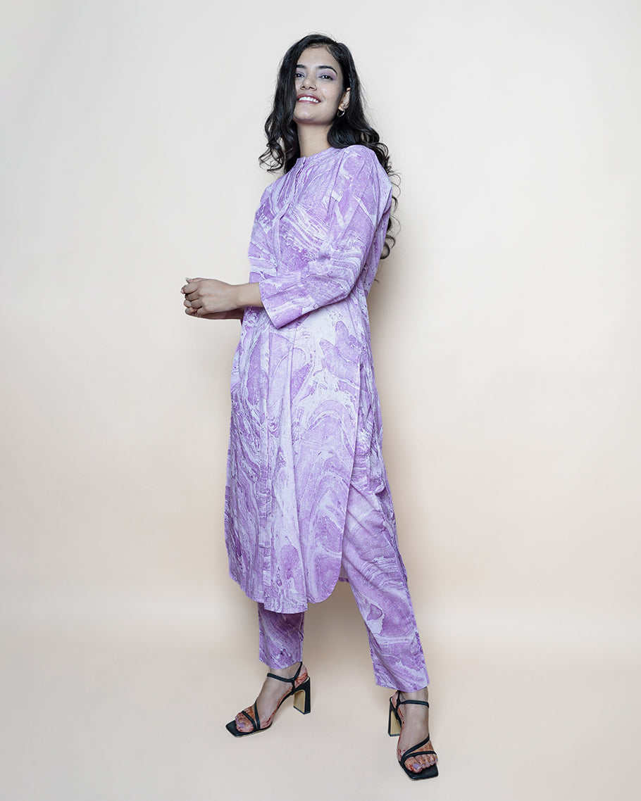 Luxe Lavender Marble Print Cotton Kurta Set