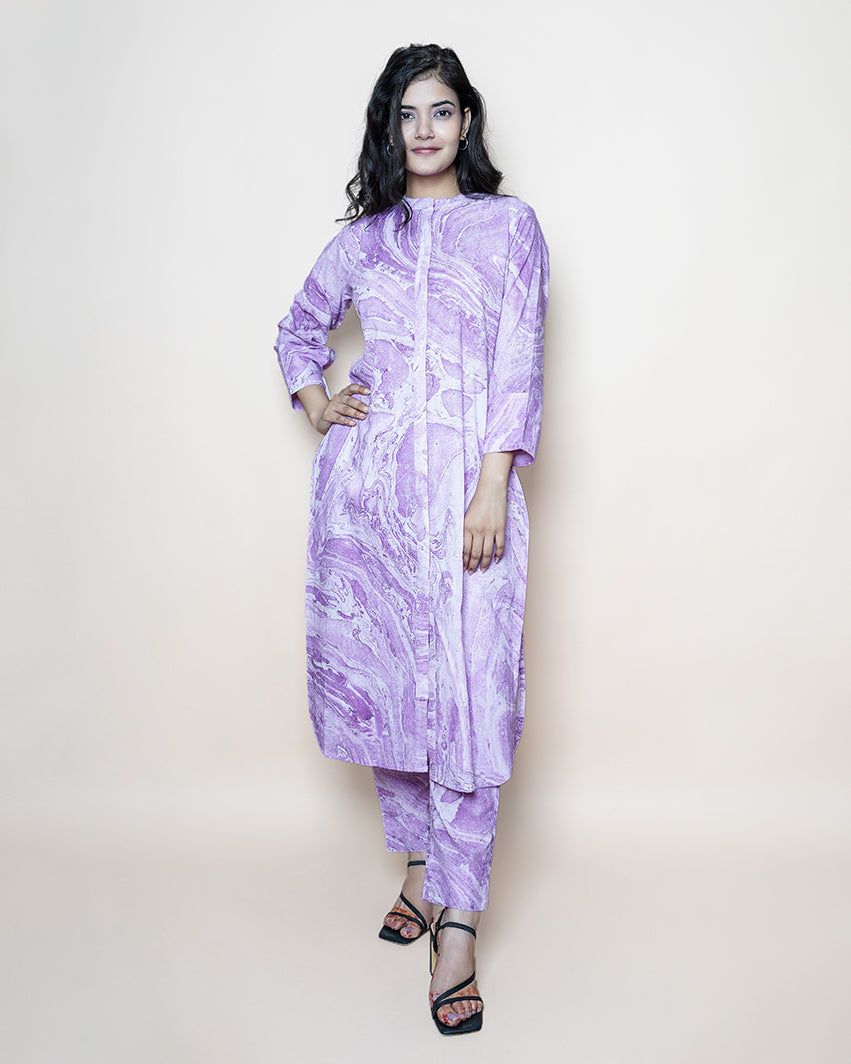 Luxe Lavender Marble Print Cotton Kurta Set