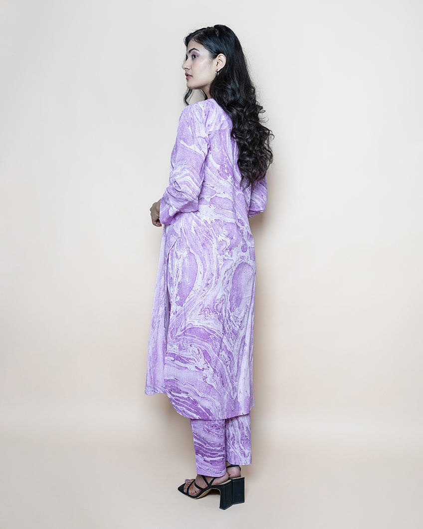 Luxe Lavender Marble Print Cotton Kurta Set