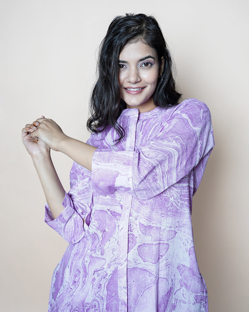 Luxe Lavender Marble Print Cotton Kurta Set