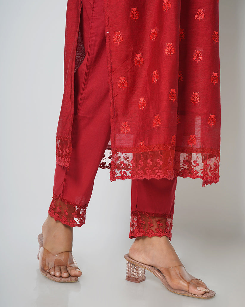 Rosy Dream Floral Embroidered Chanderi Suit Set