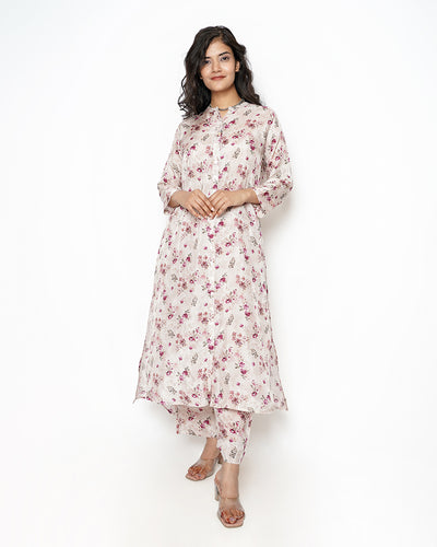 Dreamy Day Ivory Floral Print Summer Silk Kurta Set