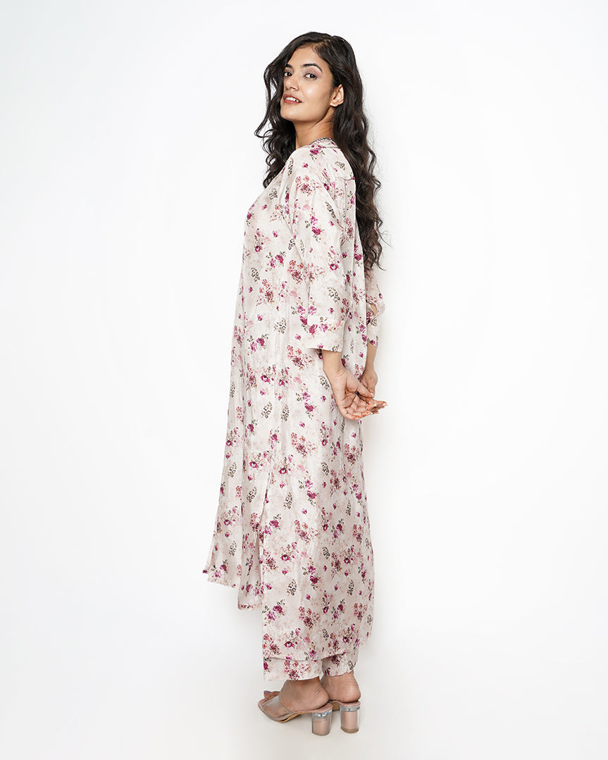 Dreamy Day Ivory Floral Print Summer Silk Kurta Set