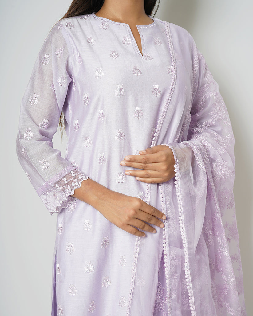 Beautiful Spring Embroidered Chanderi Suit Set