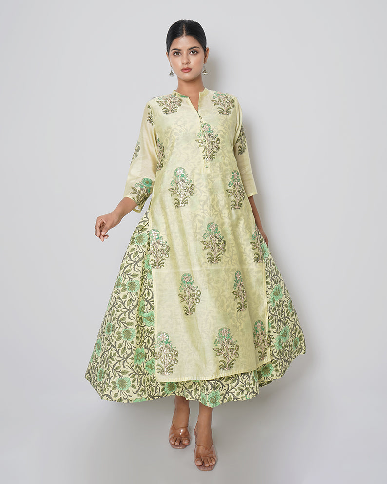 Secret Garden Handblock Print Chanderi Double Layer Dress