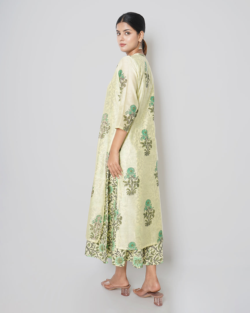 Secret Garden Handblock Print Chanderi Double Layer Dress