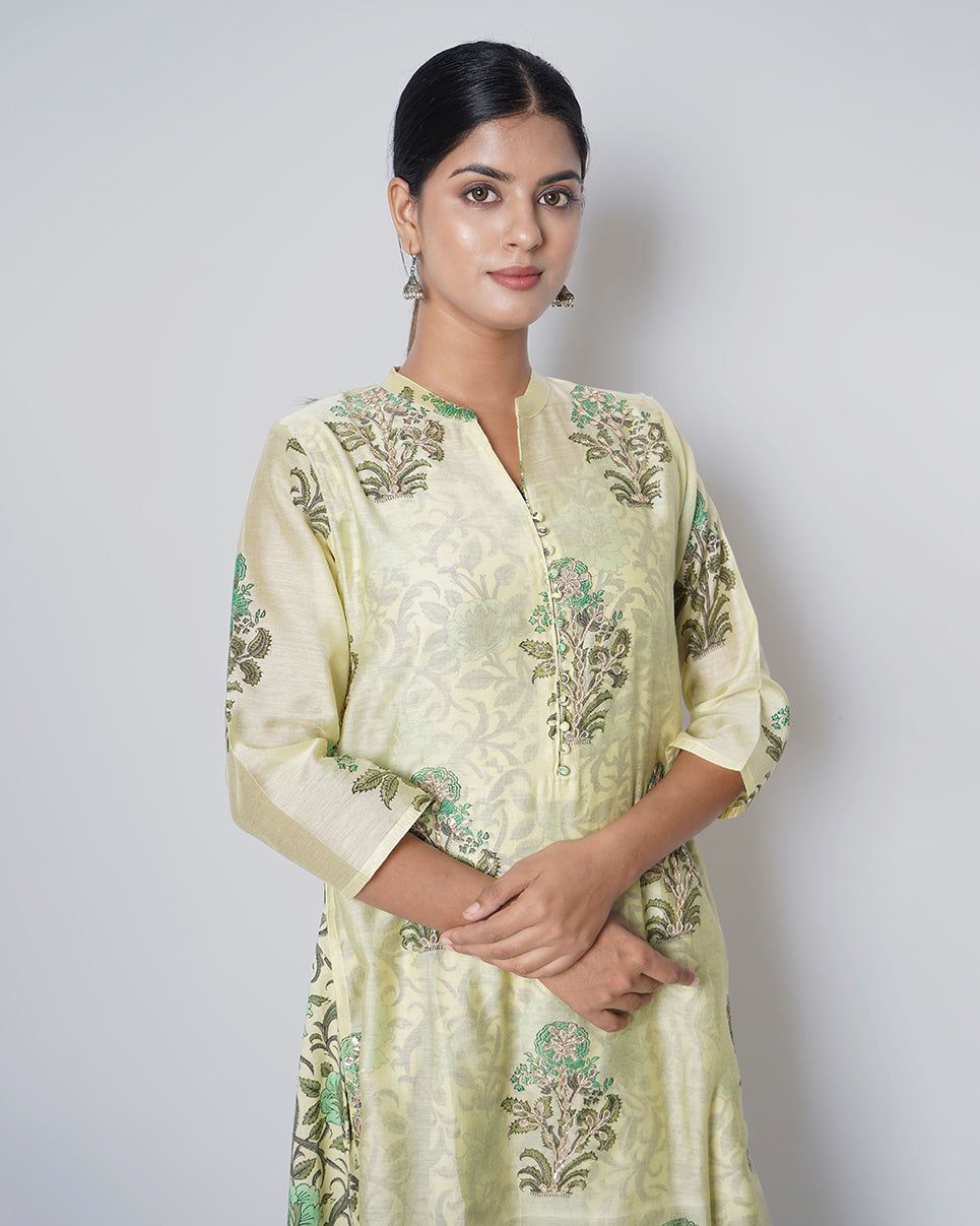 Secret Garden Handblock Print Chanderi Double Layer Dress