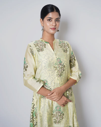 Secret Garden Handblock Print Chanderi Double Layer Dress