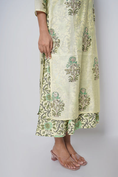 Secret Garden Handblock Print Chanderi Double Layer Dress