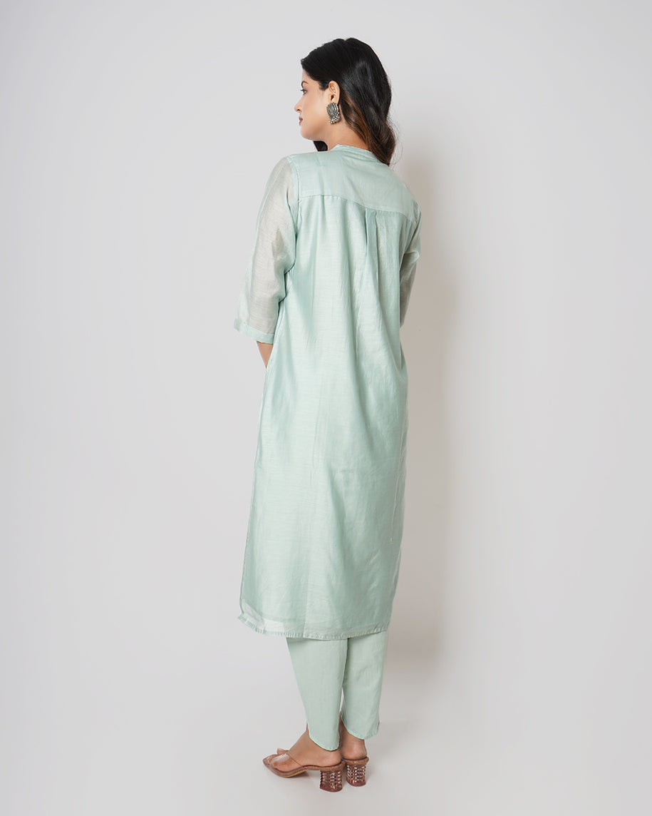 Grey Green Marori sequins work Chanderi Kurta Set