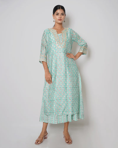 Dreamy Sky Printed Chanderi Double Layer Dress