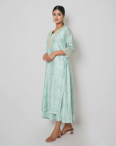 Dreamy Sky Printed Chanderi Double Layer Dress