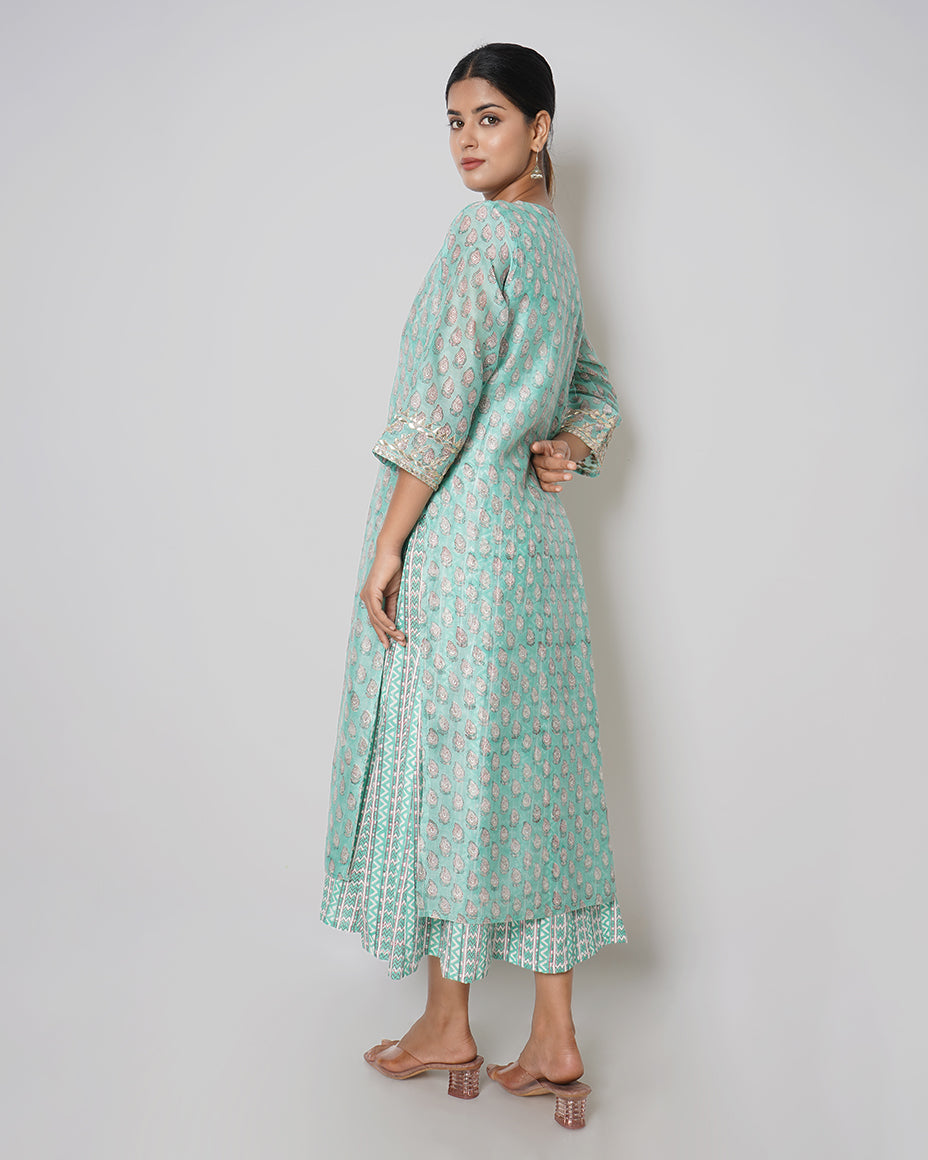 Dreamy Sky Printed Chanderi Double Layer Dress