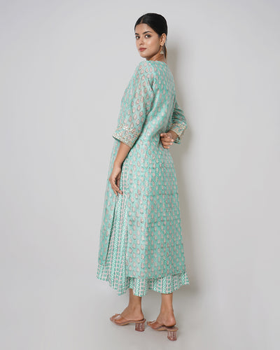 Dreamy Sky Printed Chanderi Double Layer Dress