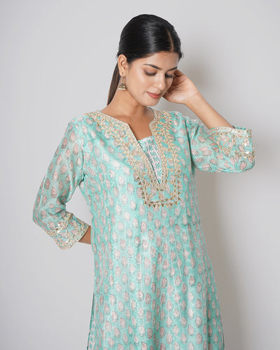 Dreamy Sky Printed Chanderi Double Layer Dress