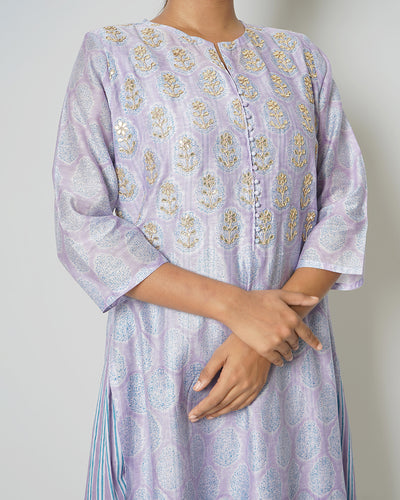 Lavender Blue Printed Chanderi Double Layer Dress