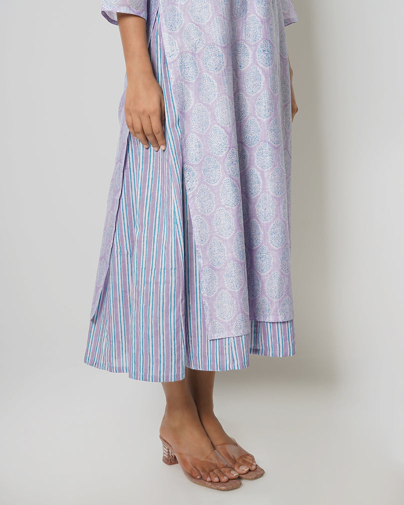 Lavender Blue Printed Chanderi Double Layer Dress