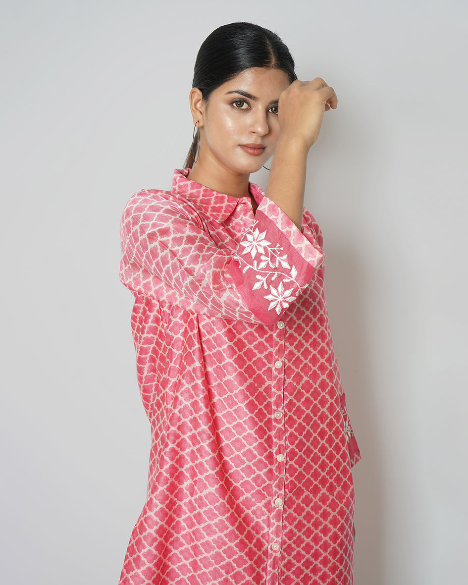 Blushed Beauty Printed Chanderi Kurta Set