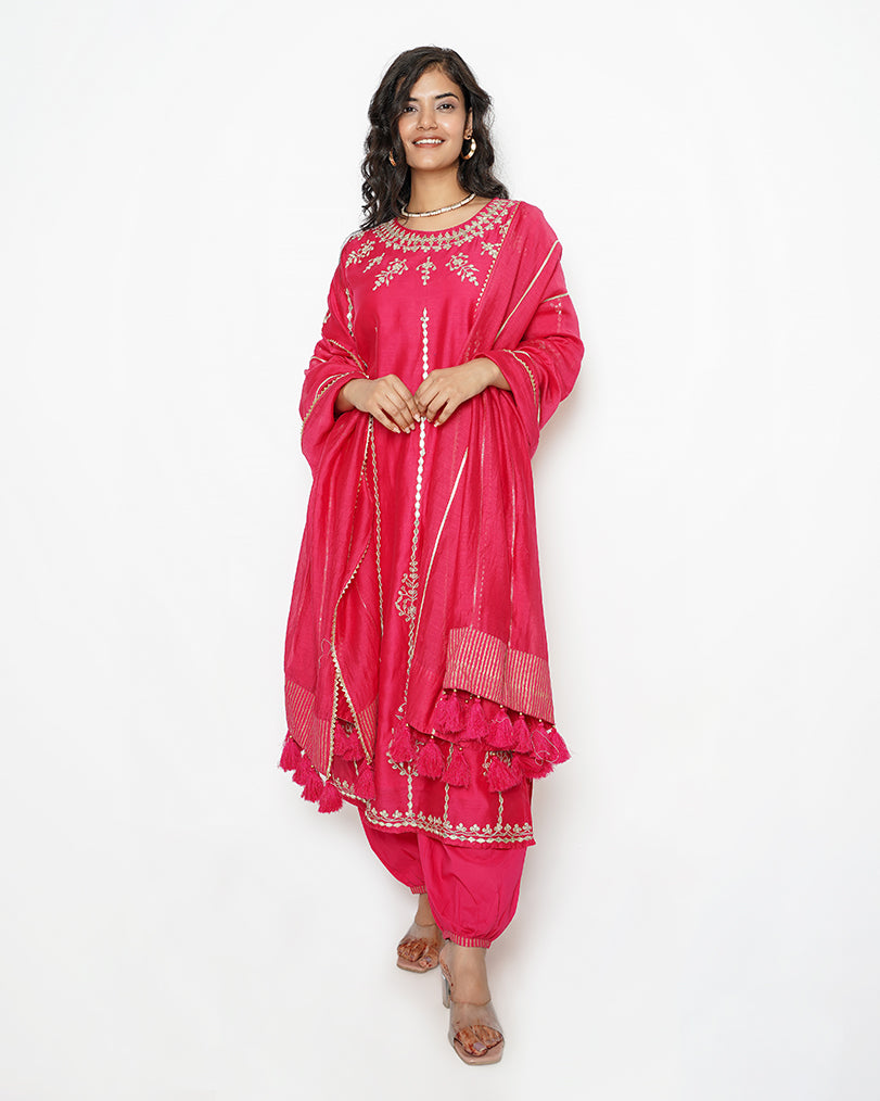 Dark Magenta Gota Work Chanderi Suit Set