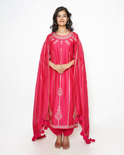 Dark Magenta Gota Work Chanderi Suit Set