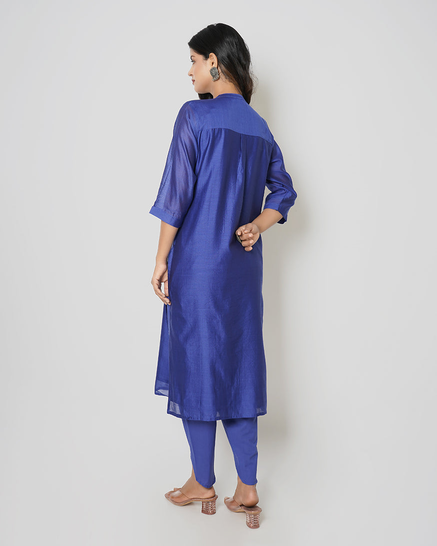 Metallic Blue Marori Sequins Work Chanderi Kurta Set