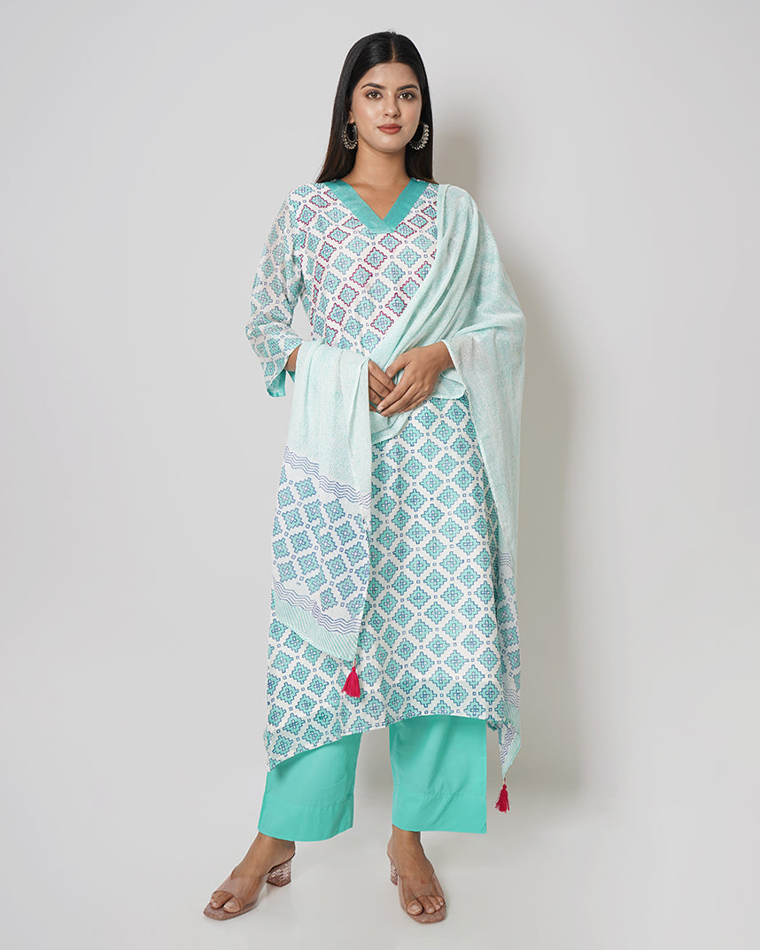 Abstract Love Chanderi Block Print Suit Set