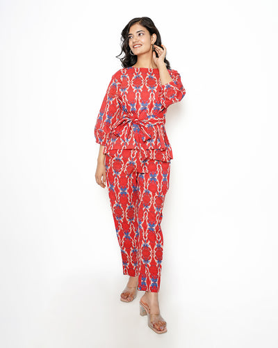 Poppy Red Printed Cotton Co-ord Set