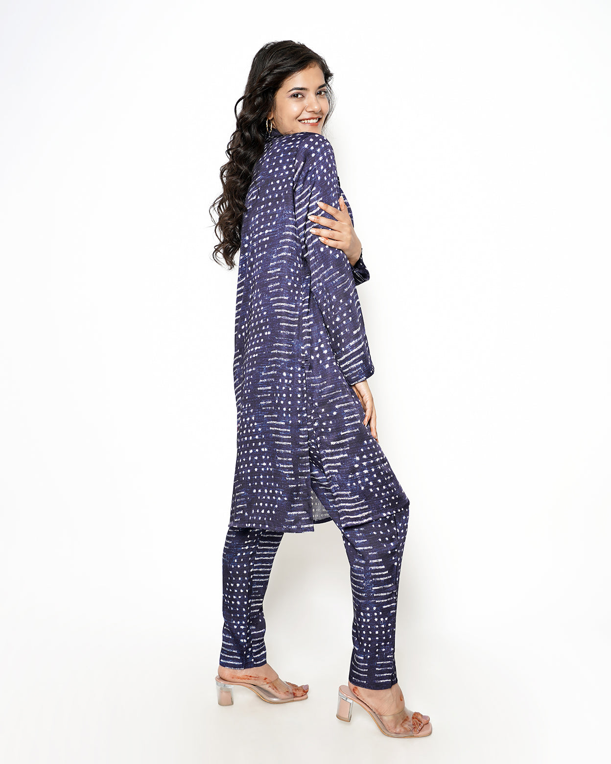 Dark Blue Printed Modal Slub Co-ord Set