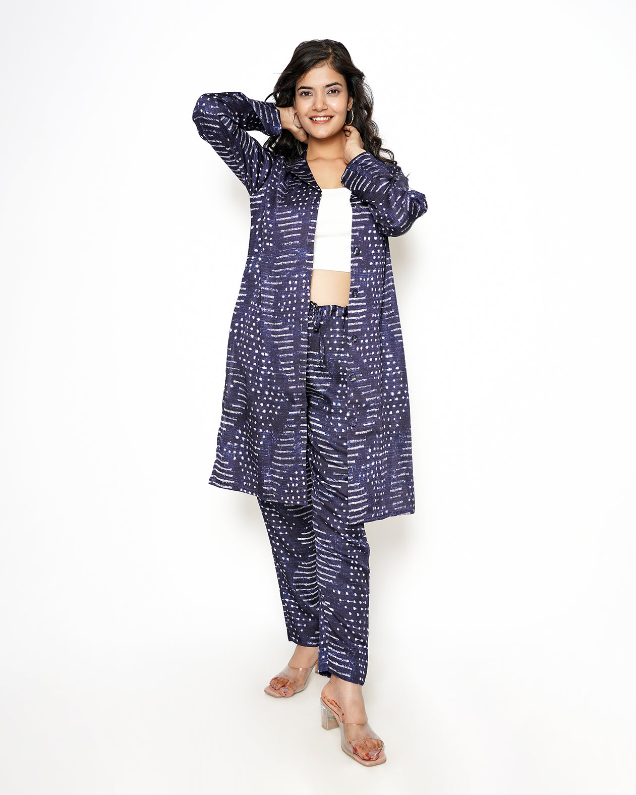 Dark Blue Printed Modal Slub Co-ord Set