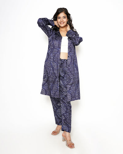 Dark Blue Printed Modal Slub Co-ord Set