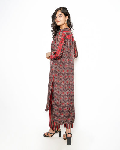 Congo Brown Summer Silk High Low Kurta Set