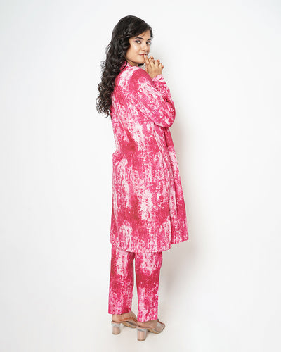 Dreamy Pink Tie Dye Digital Print Cotton Co-ord Set