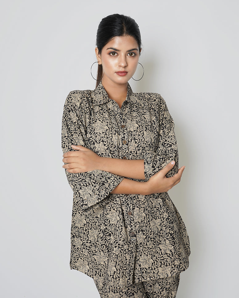 Daisy Night Kalamkari Print Cotton Co-ord Set