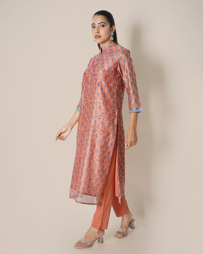 Tinted Sage Handblock Print Chanderi Kurta Set