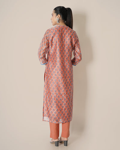 Tinted Sage Handblock Print Chanderi Kurta Set