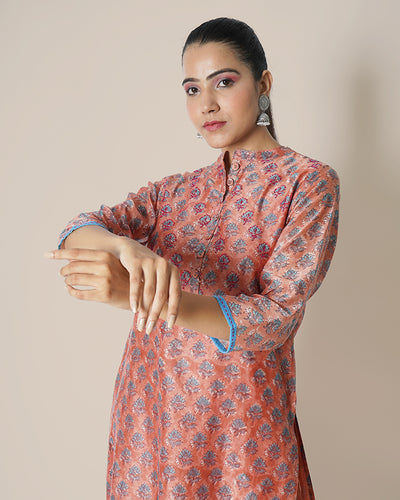 Tinted Sage Handblock Print Chanderi Kurta Set