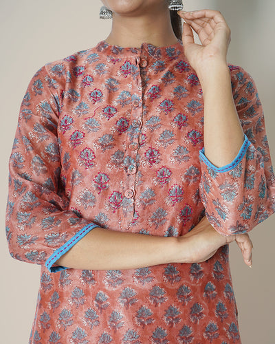 Tinted Sage Handblock Print Chanderi Kurta Set